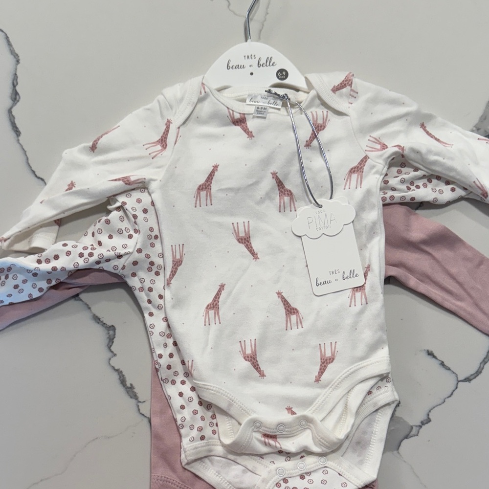 Giraffe Print Bodysuit - Cream and Pink